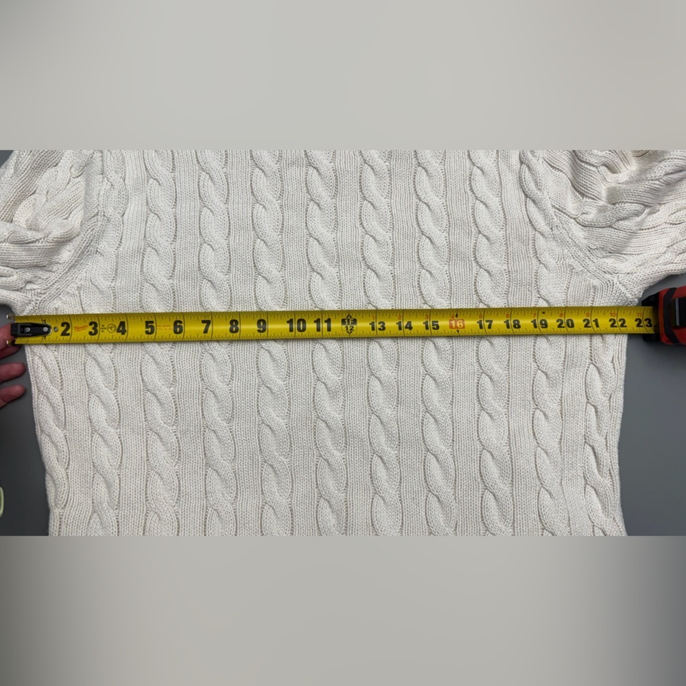 J.Crew Cable Knit Sweater Cream Ivory 100% Cotton Long Sleeve Size L - Picture 10 of 11